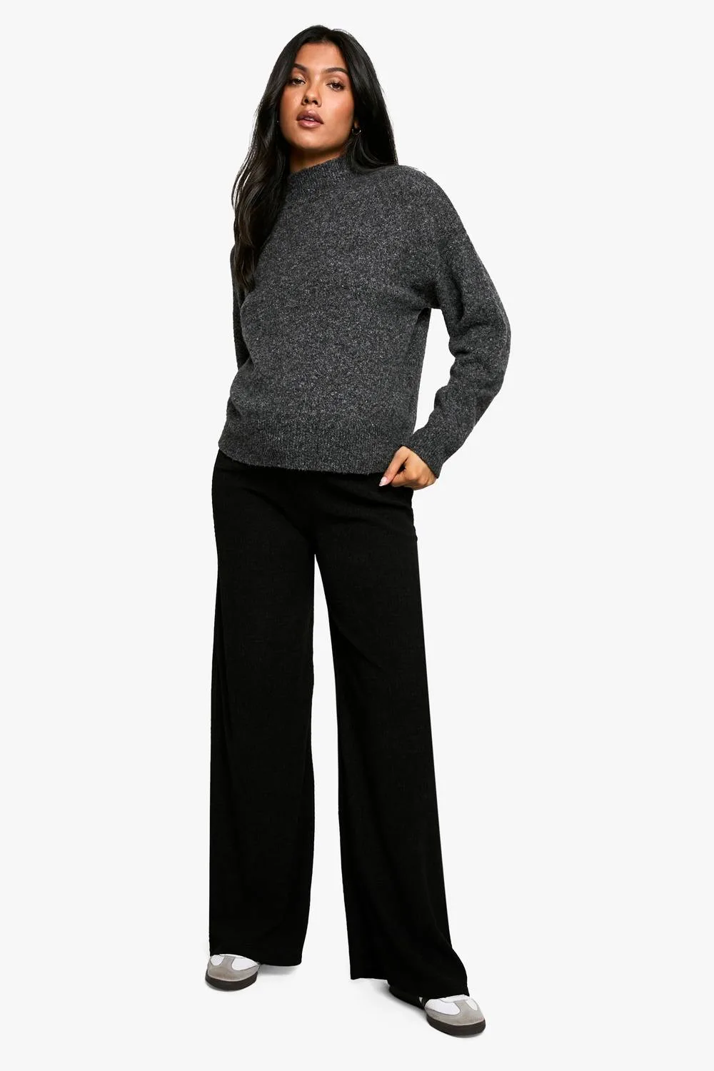 Maternity Textured Elasticated Waist Drawstring Wide Leg Trouser by boohoo
