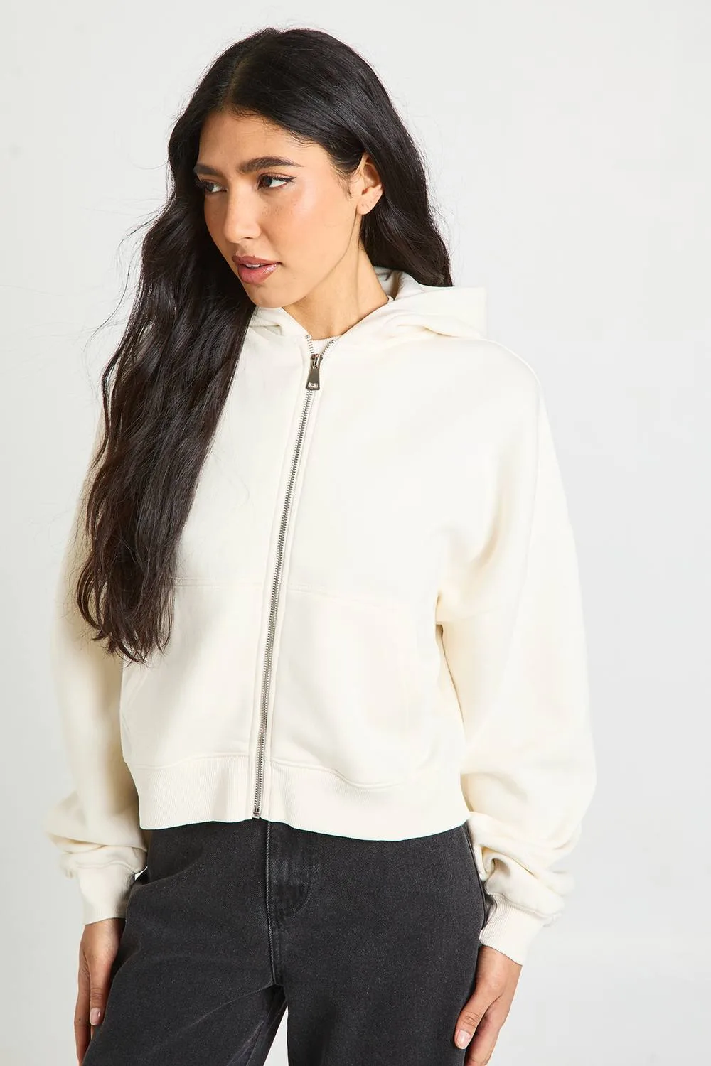 Boxy Balloon Sleeve Oversized Zip Through Hoodie by boohoo