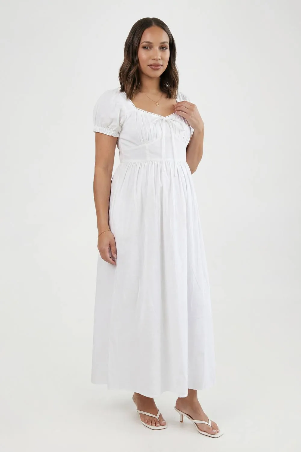 Maternity Cotton Milkmaid Midaxi Skater Dress by boohoo
