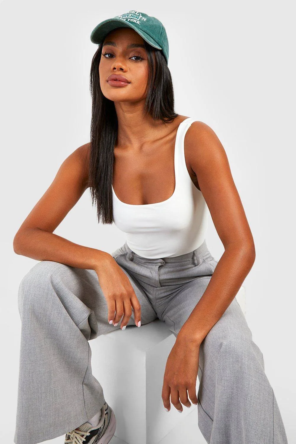 Square Neck Slinky Double Layer Bodysuit by boohoo