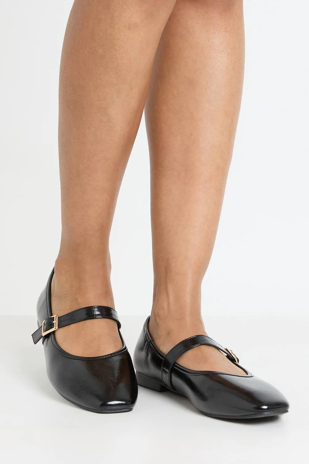 Wide Fit Patent Strap Detail Ballet Flats by boohoo