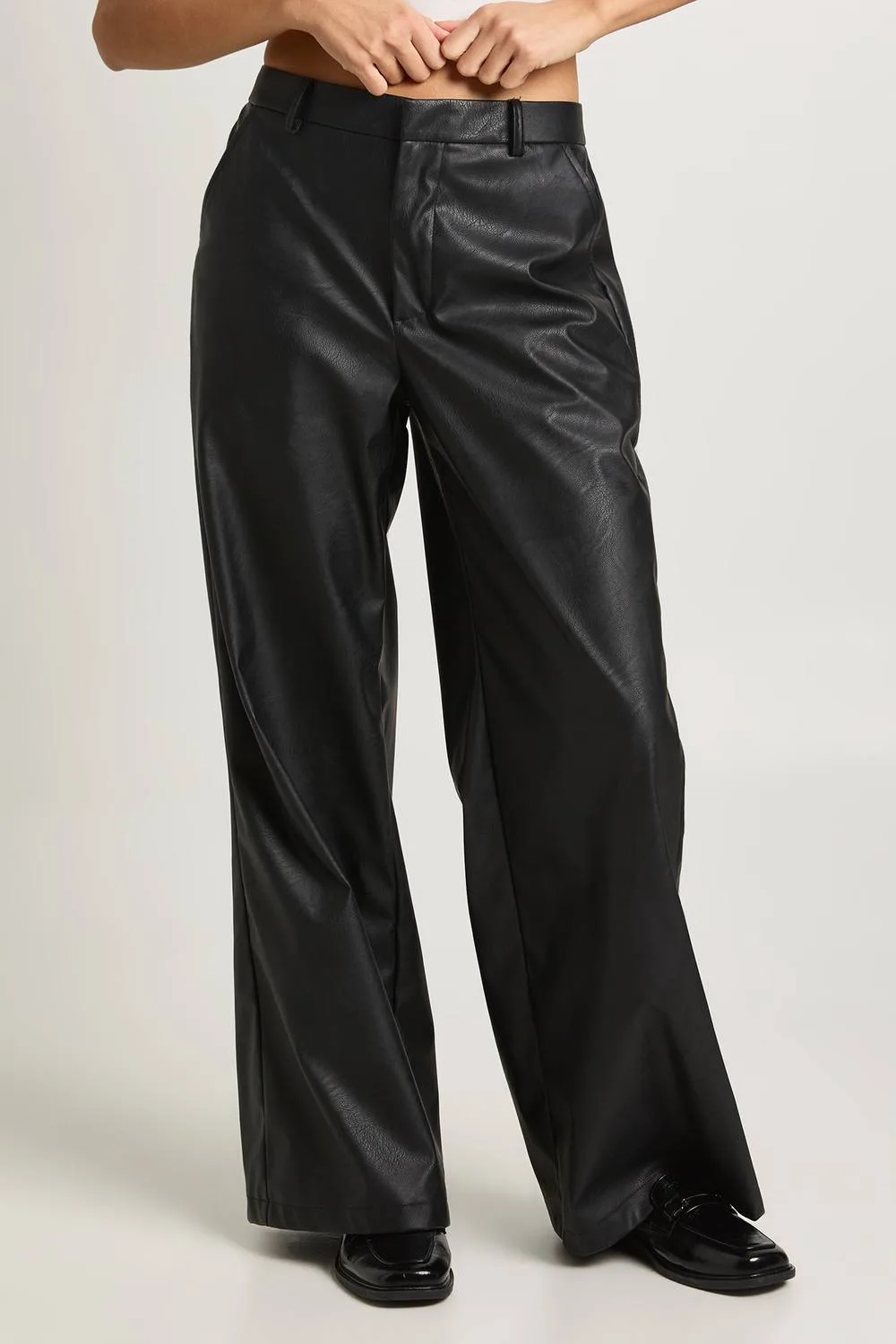 Faux Leather Wide Leg Trouser by boohoo