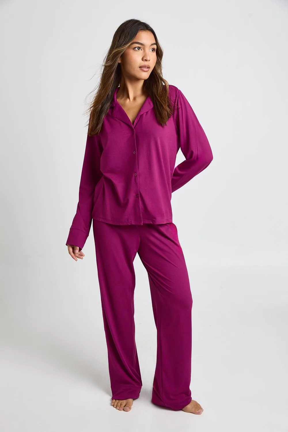 Soft Touch Button Through Shirt & Trouser Pyjama Set by boohoo