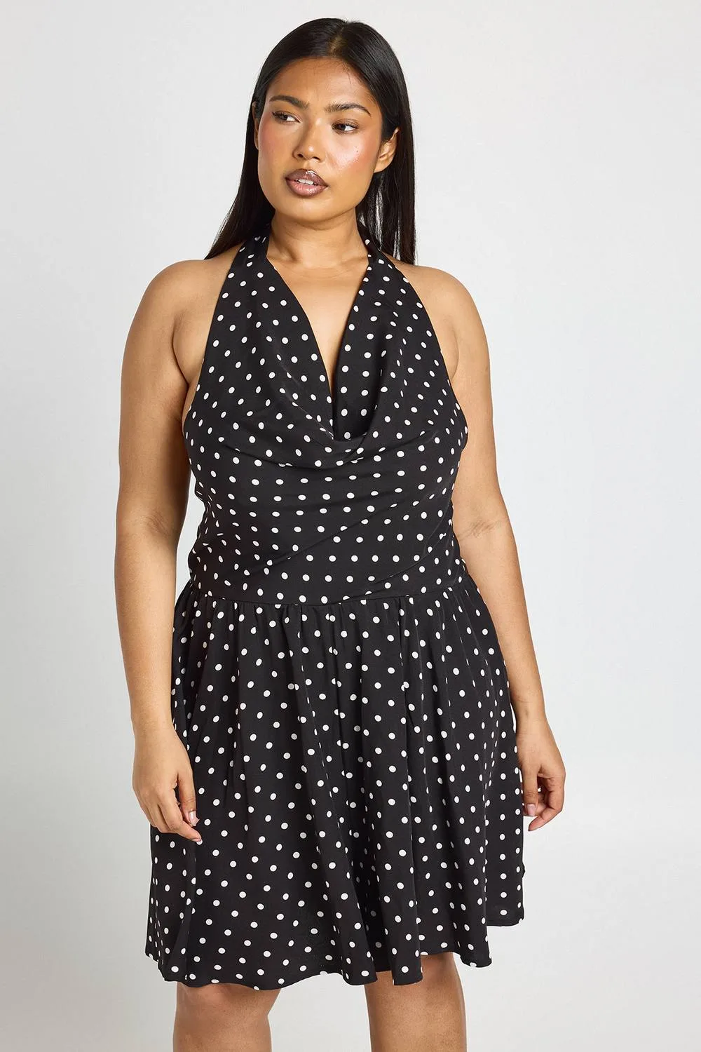 Cowl Neck Polka Dot Skater Dress by boohoo
