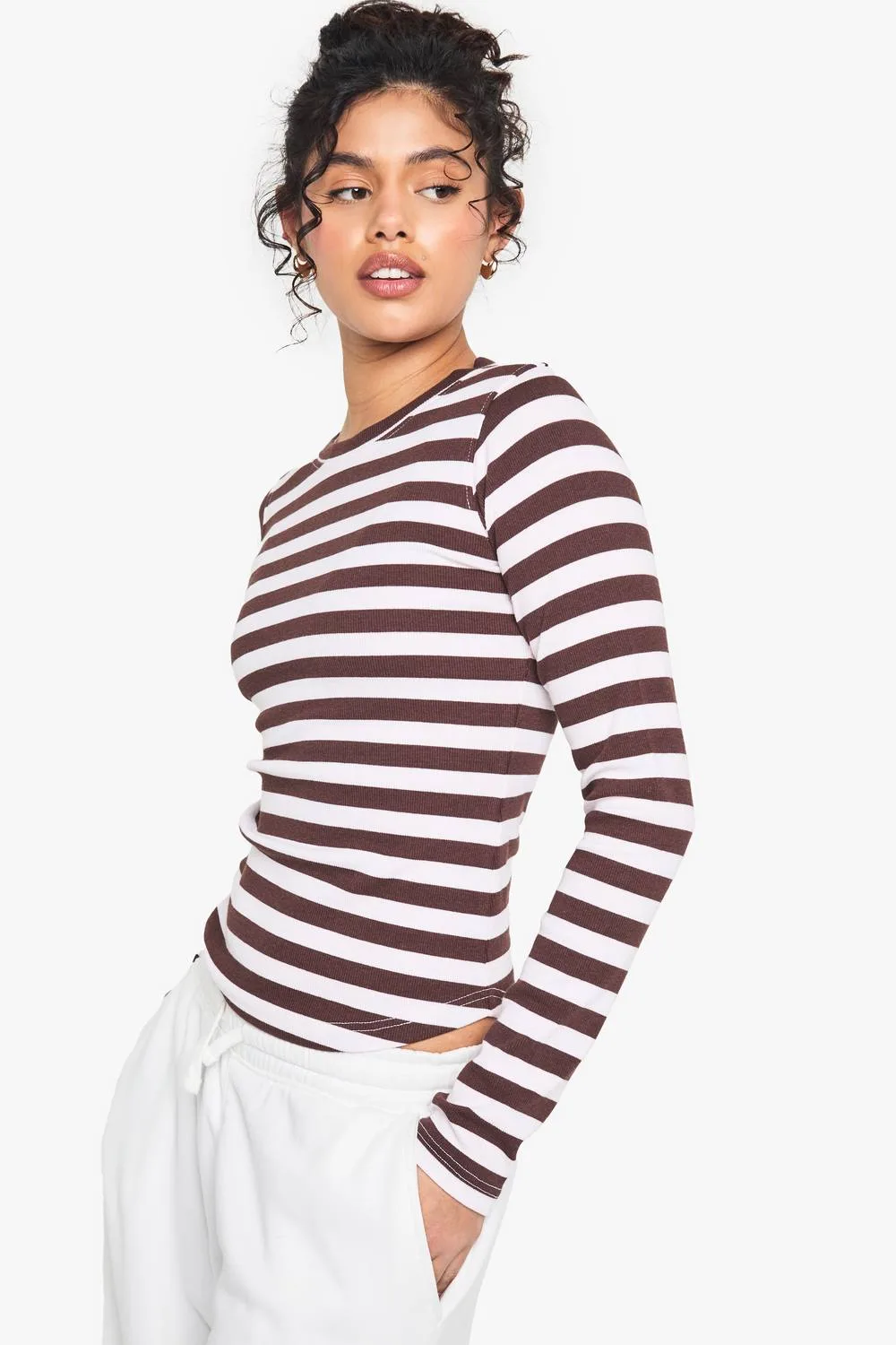 Ribbed Striped Long Sleeve Top by boohoo