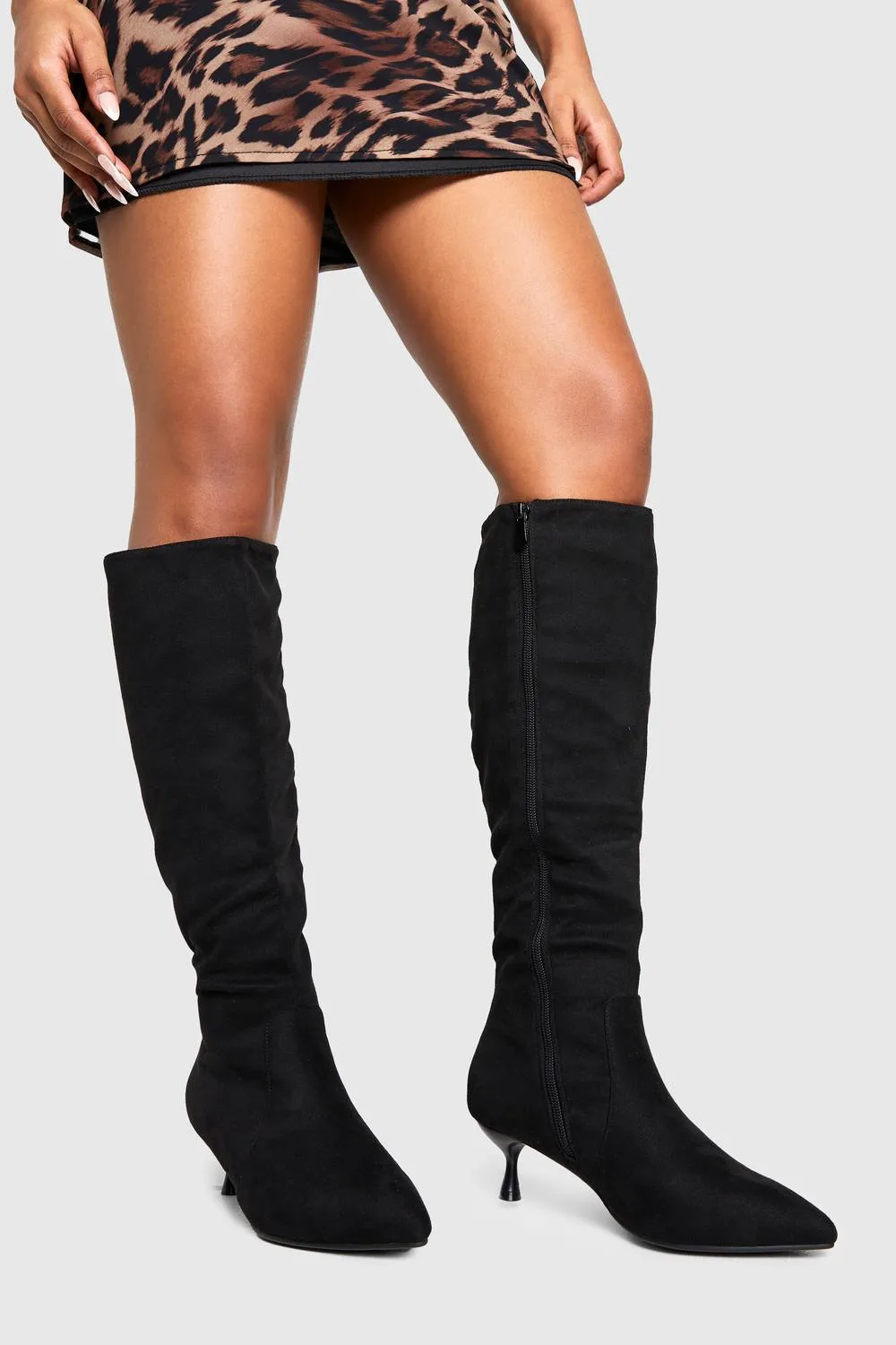 Wide Fit Low Heel Pointed Toe Knee High Boots by boohoo