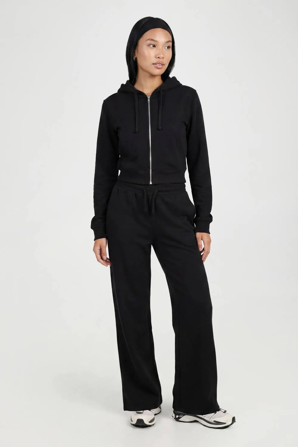 Soft Loopback Fitted Zip Through Hoodie & Jogger Tracksuit by boohoo