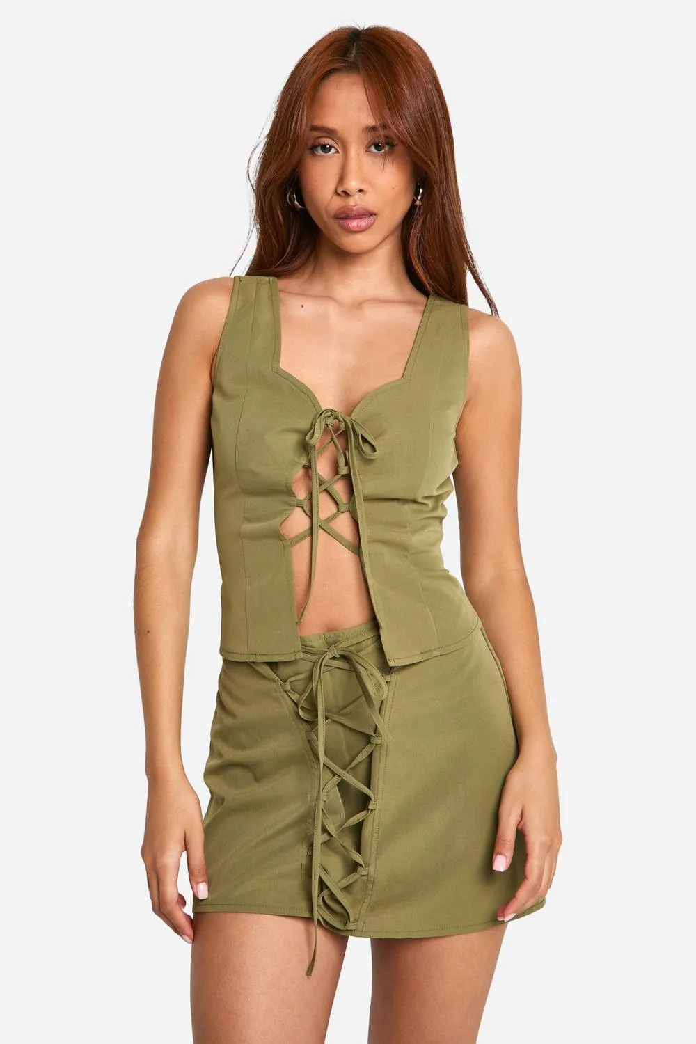Lace Up Front Mini Skirt by boohoo