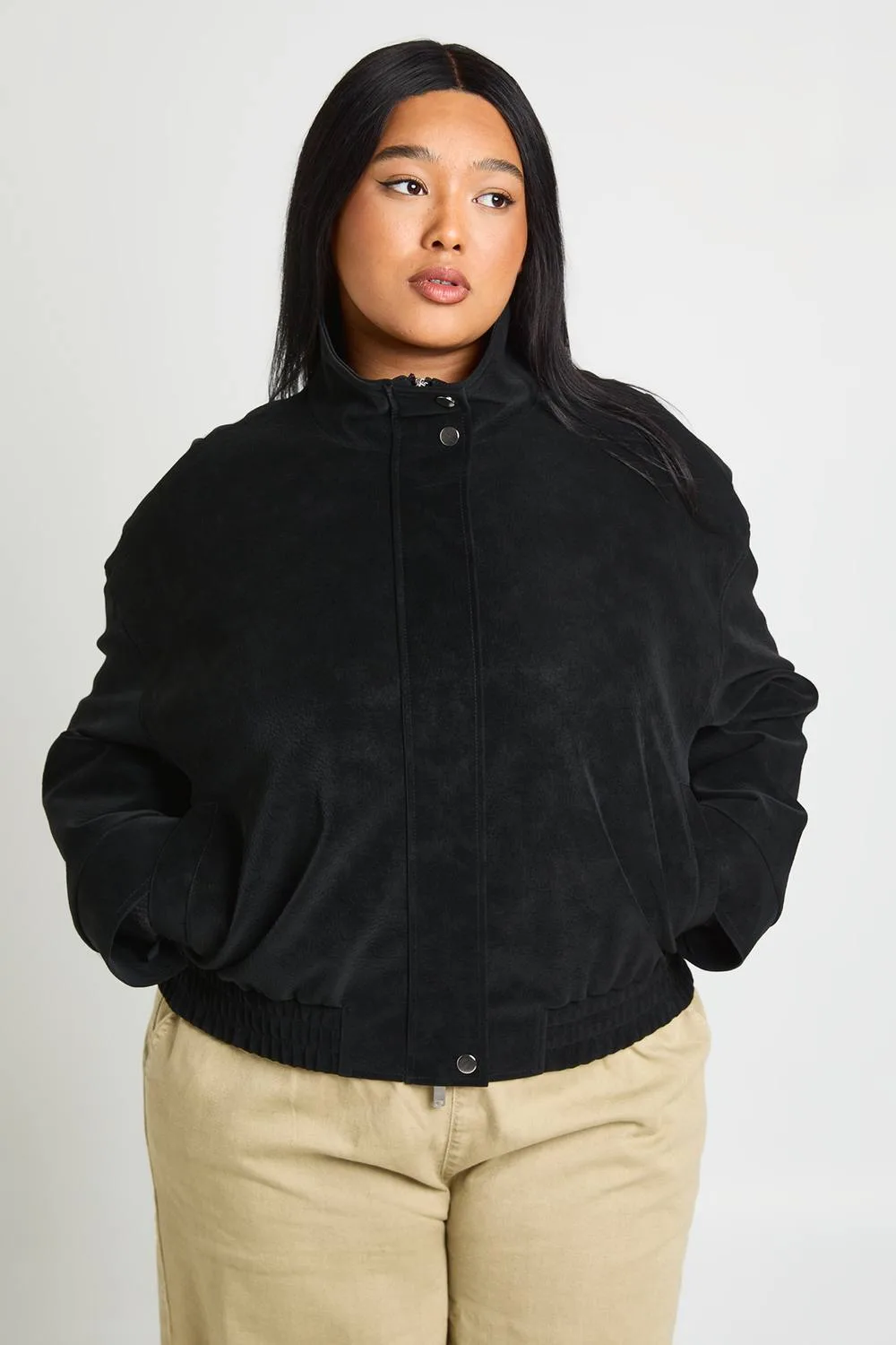Textured Faux Leather Funnel Neck Bomber Jacket by boohoo