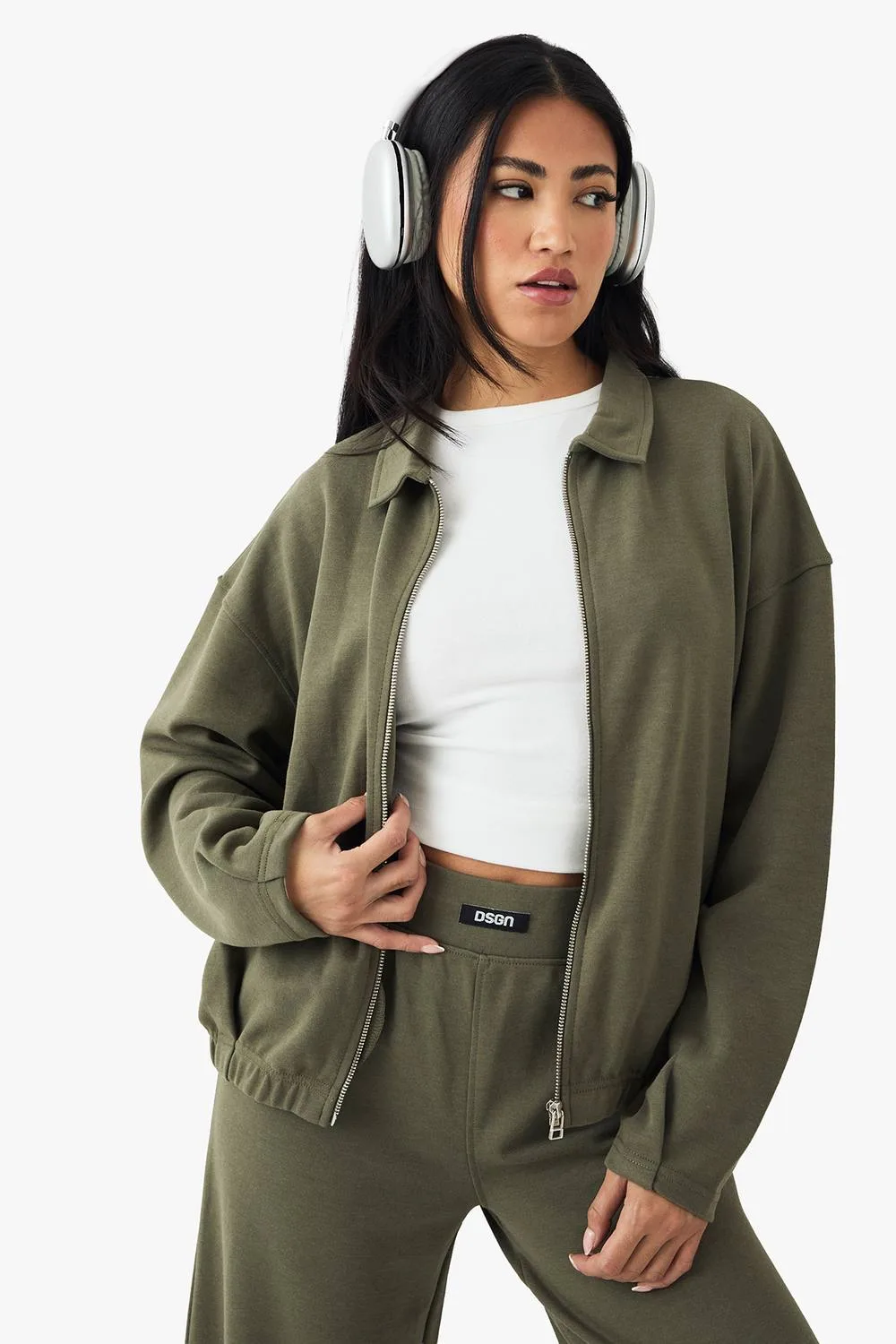 DSGN Studio Heavy Weight Interlock Collared Zip Through Sweatshirt by boohoo