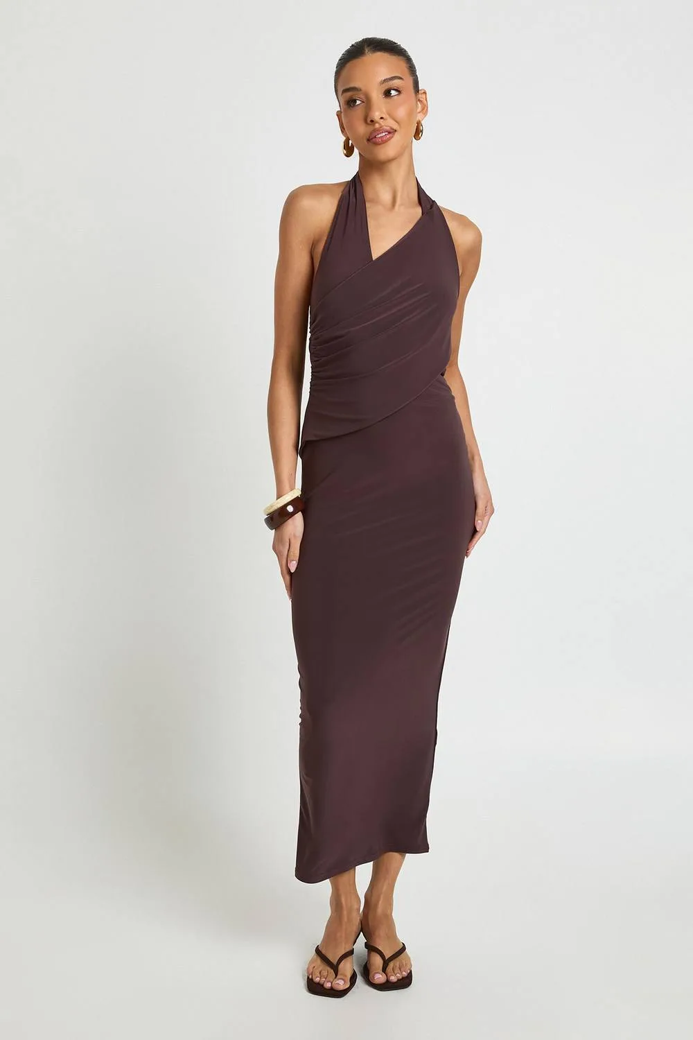 Slinky Halterneck Wrap Detail Midaxi Dress by boohoo