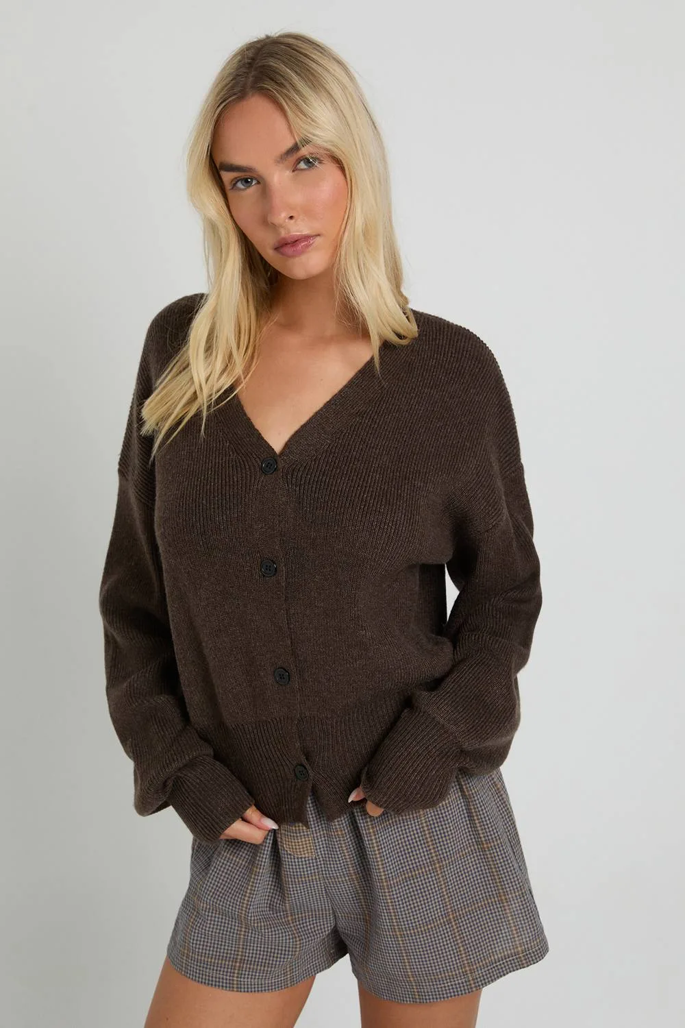 Premium Rib Button Through Knitted Cardigan by boohoo