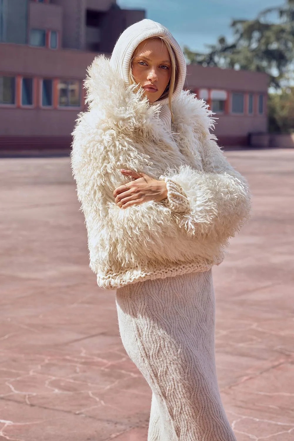 Shaggy Faux Fur Short Coat with Clasps by boohoo