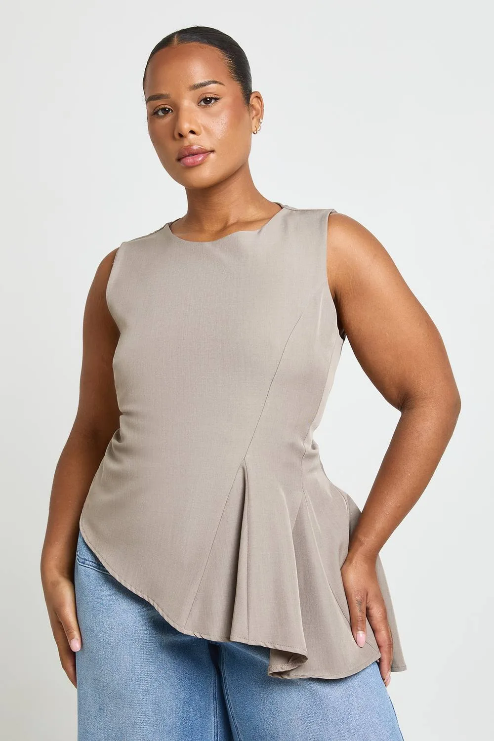 Asymmetric Ruffle Drape Side Top by boohoo
