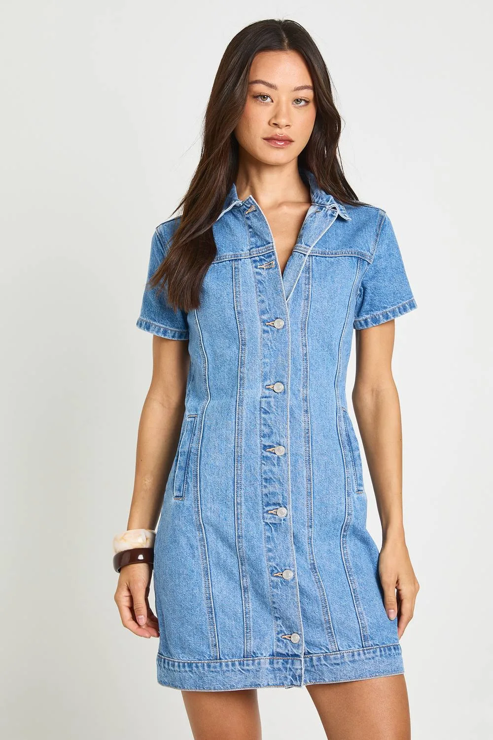 Western Denim Short Sleeve Mini Dress by boohoo