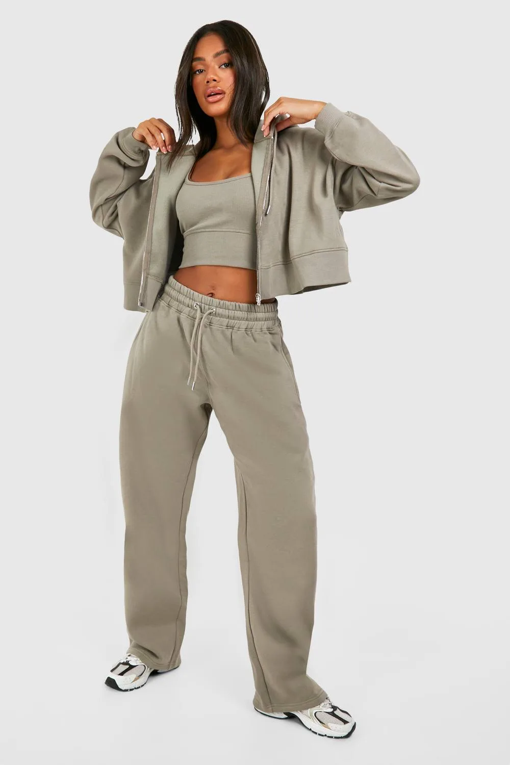 Deep Hem Crop Top 3 Piece Hooded Tracksuit by boohoo