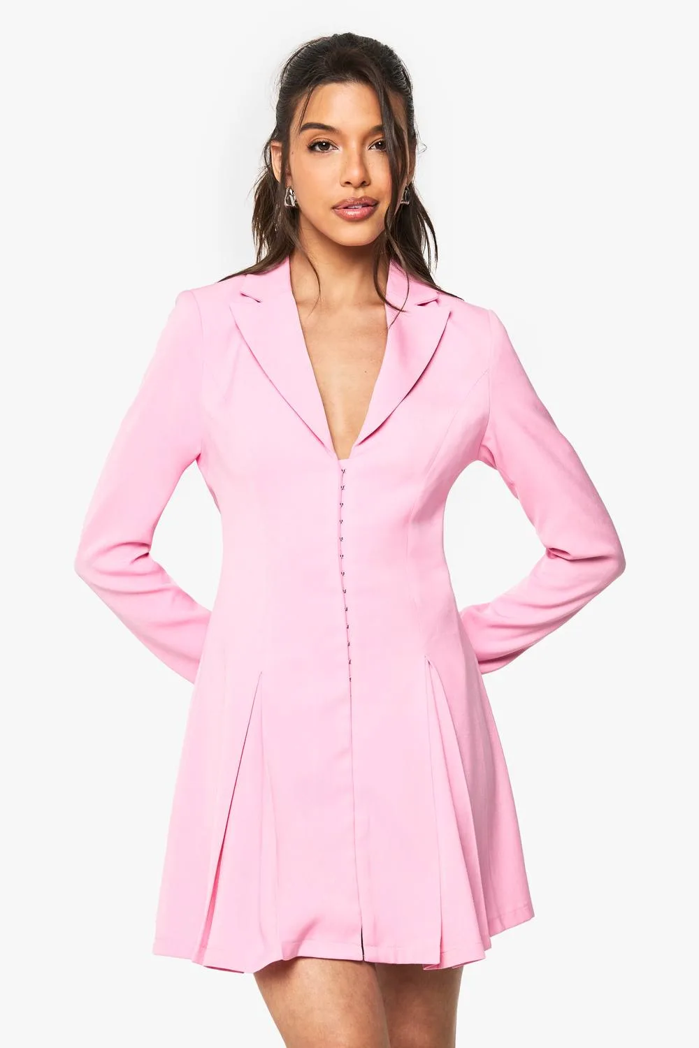 Tailored Hook & Eye Detail Cinched Waist Blazer Dress by boohoo