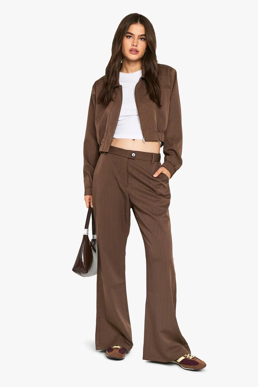 Pinstripe Slim Flare Tailored Trouser by boohoo