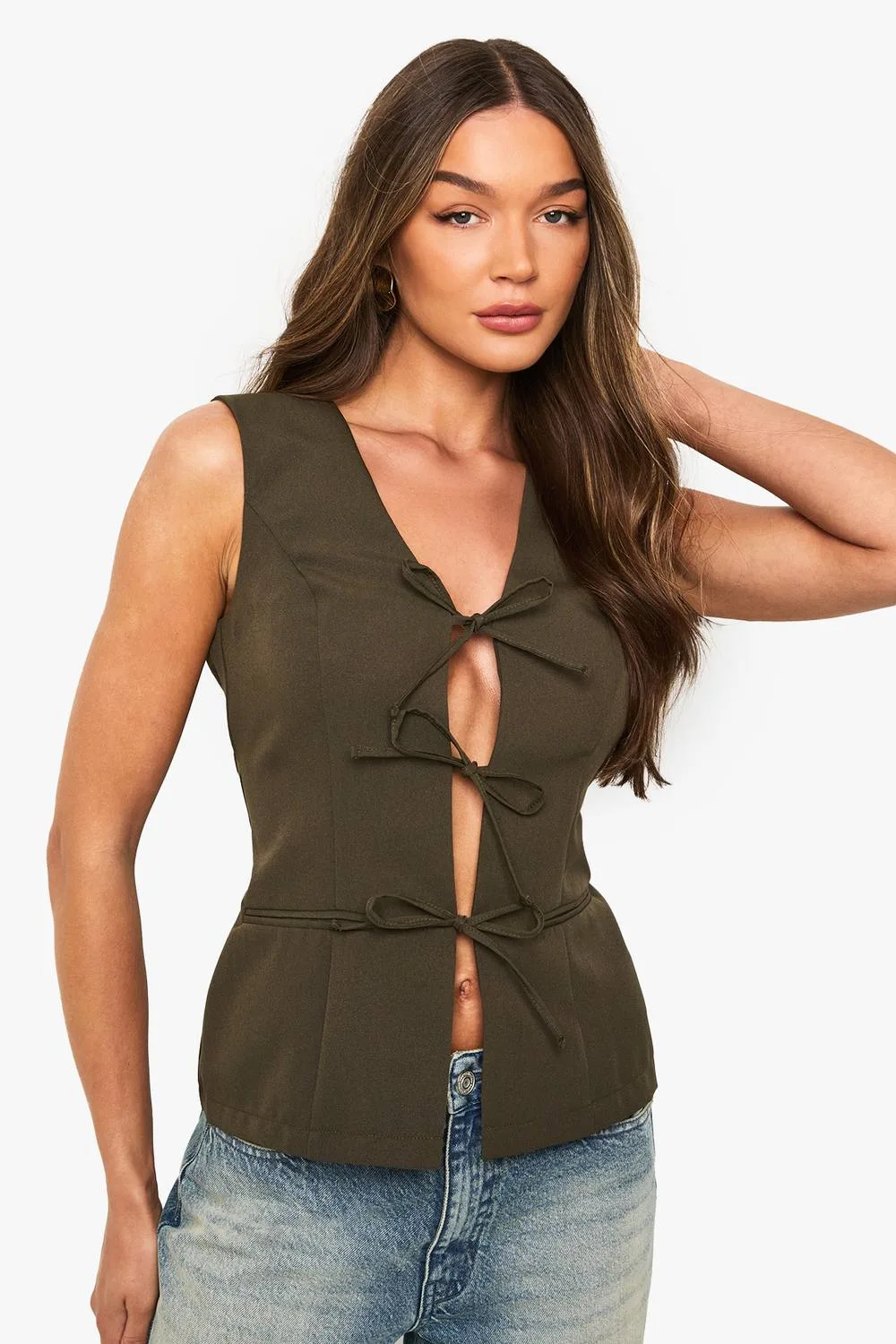 Tie Front Tailored Waistcoat by boohoo