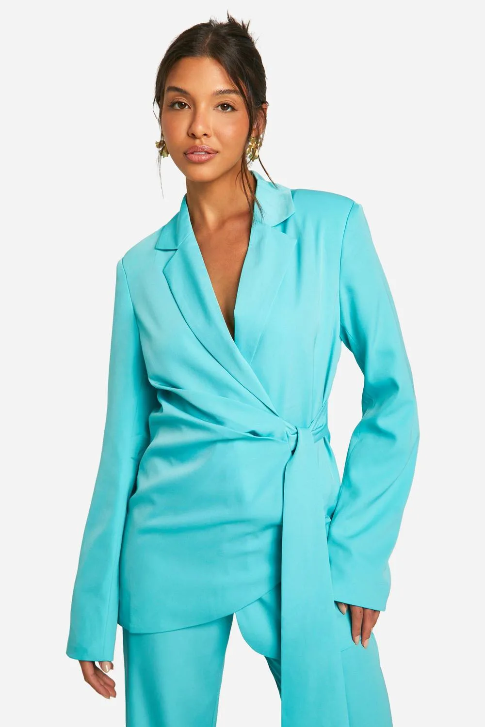 Drape Tie Waist Fitted Tailored Blazer by boohoo
