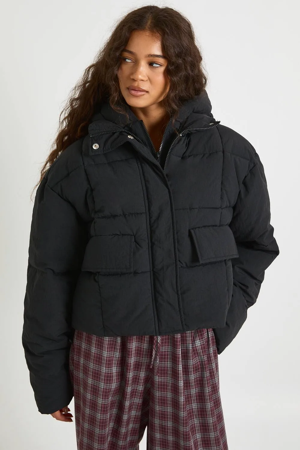 Hooded Textured Puffer Jacket by boohoo