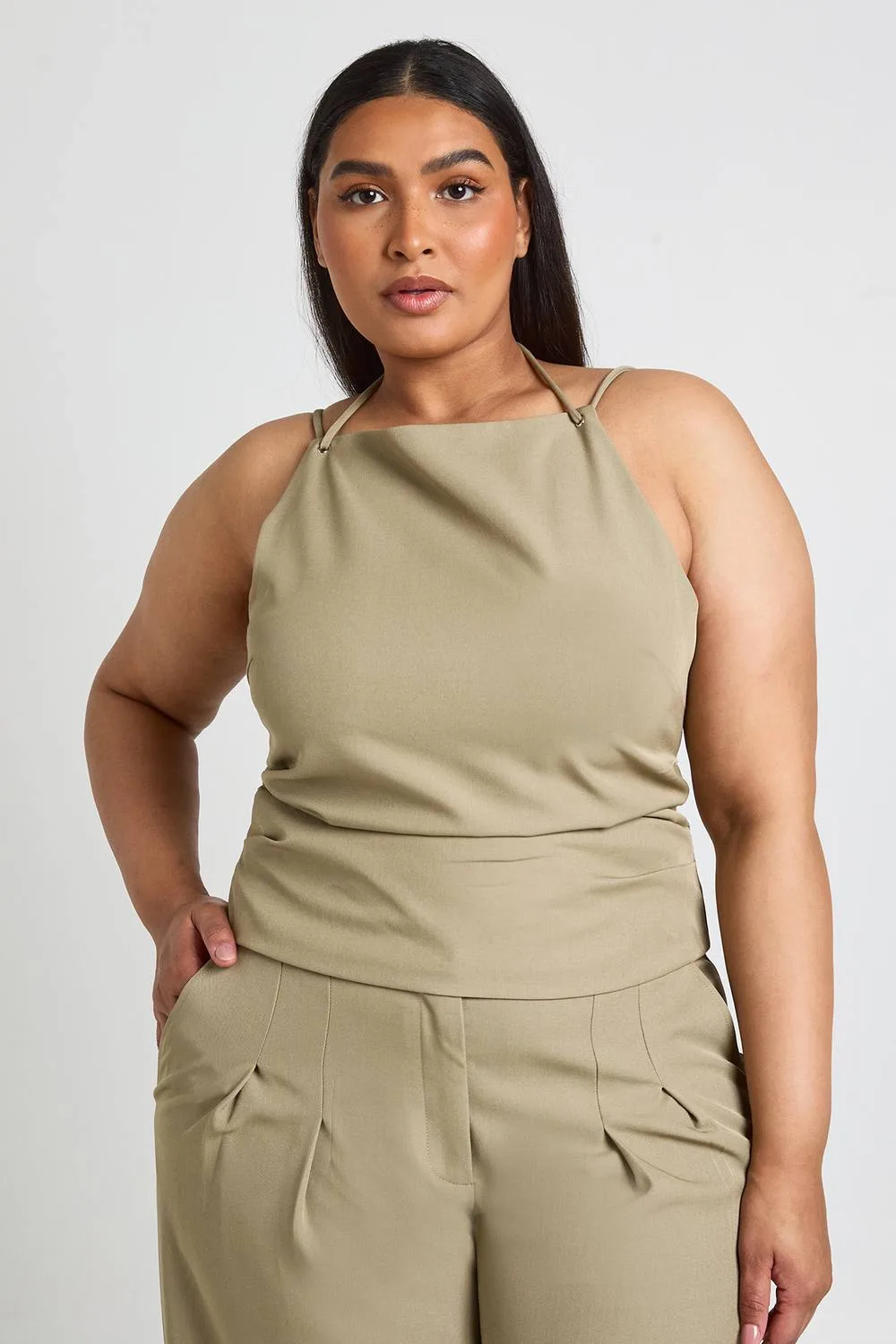 Strap Detail Pleated Tailored Top by boohoo