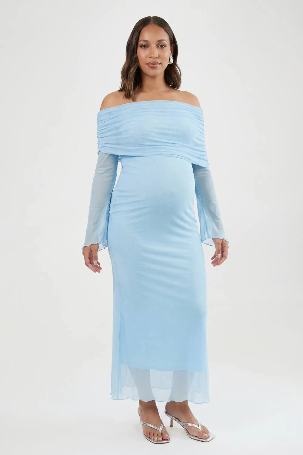 Maternity Mesh Bardot Maxi Dress by boohoo