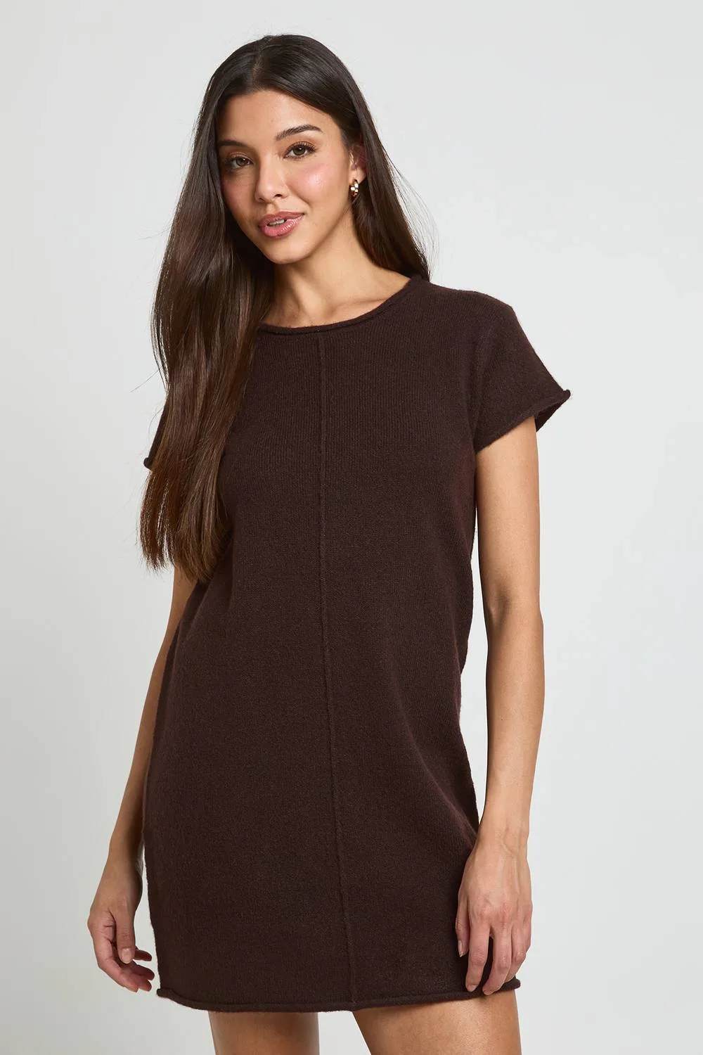 Soft Knit Seam Detail Knitted Mini Dress by boohoo