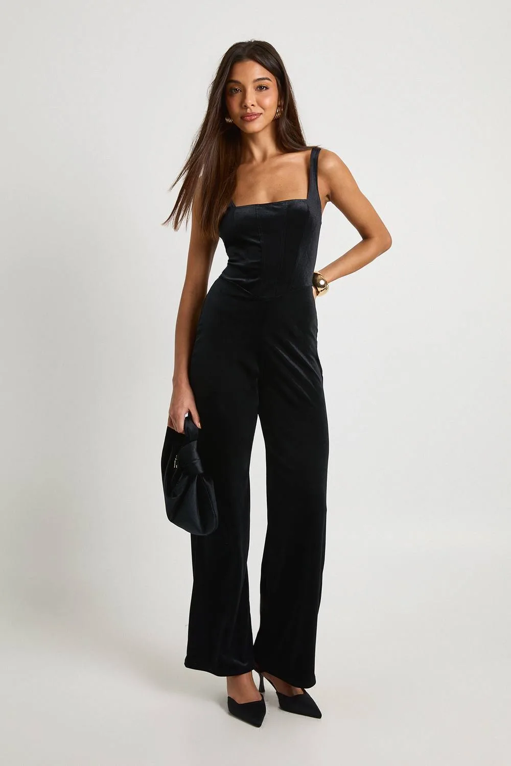 Velvet Square Neck Wide Leg Jumpsuit by boohoo