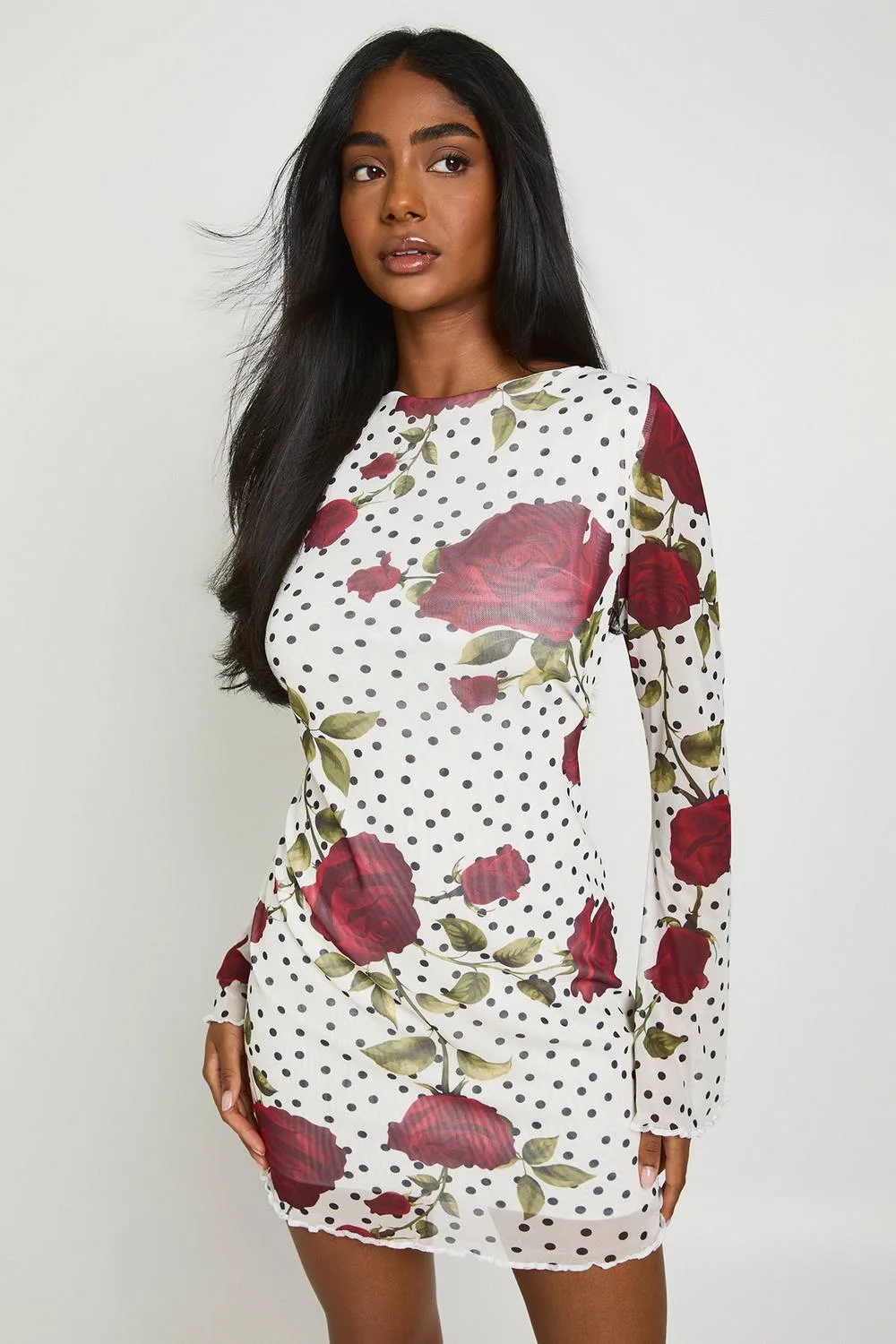 Floral Polka Dot Flared Sleeve Mini Dress by boohoo