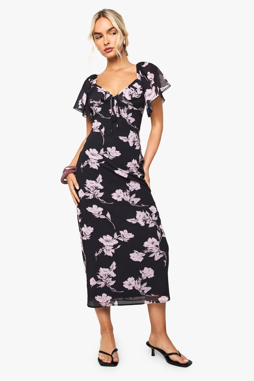 Floral Chiffon Plunge Maxi Dress by boohoo