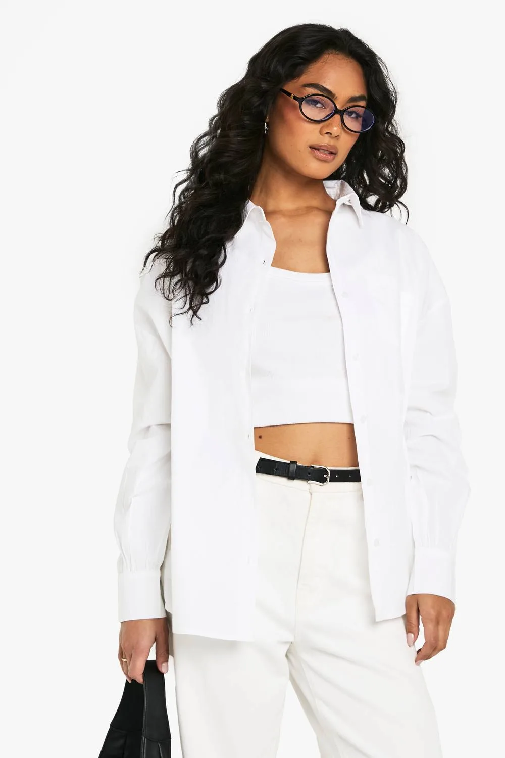 Basics Oversized Cotton Poplin Shirt - Denim/Cotton by boohoo