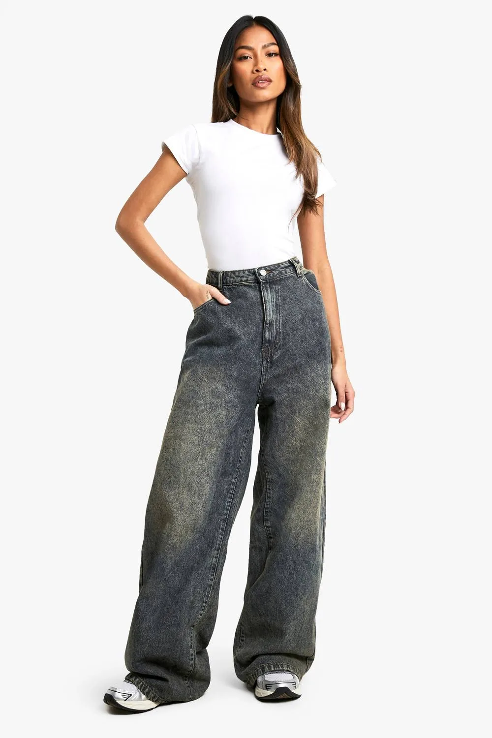 High Waist Straight Leg Denim Jean by boohoo