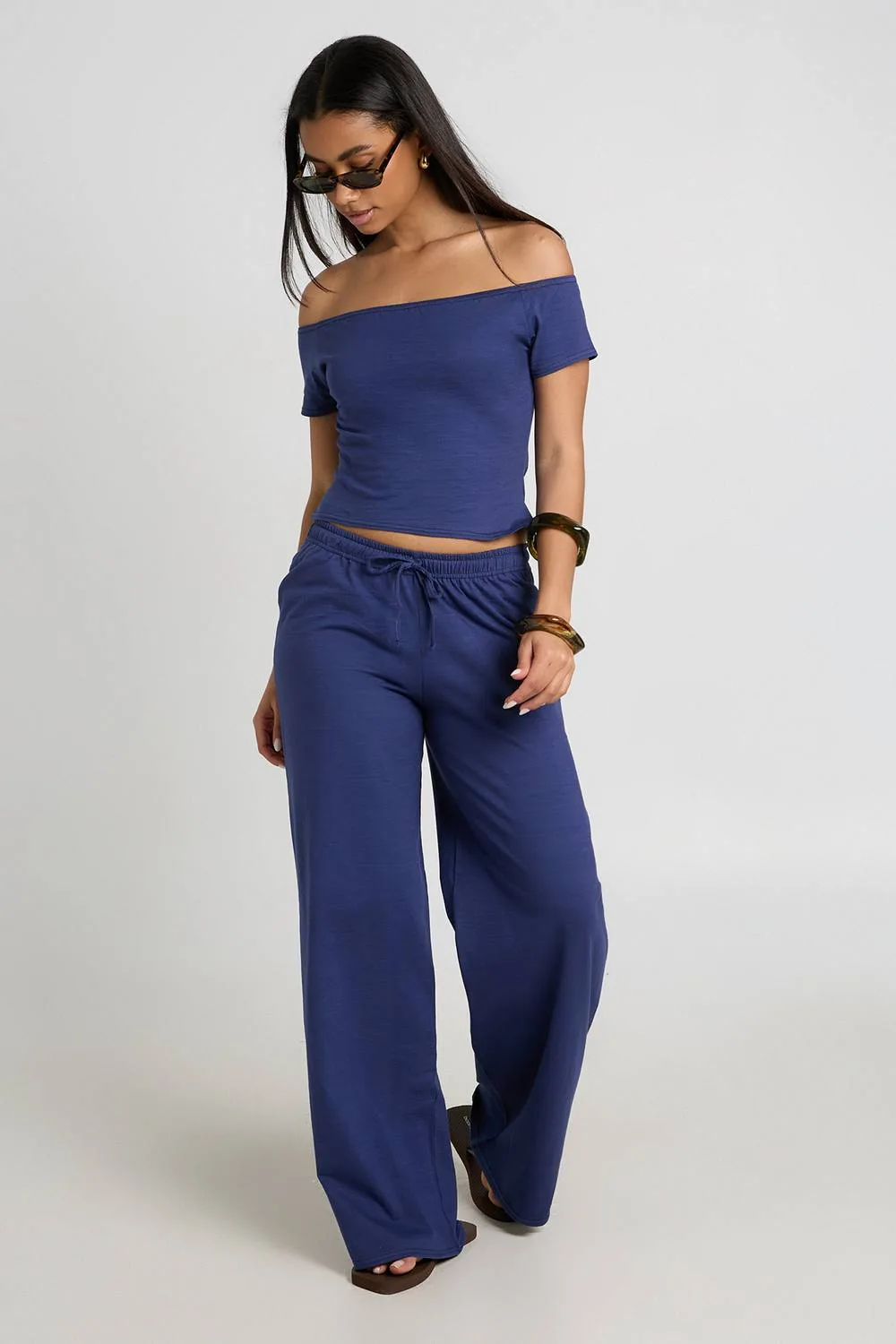 Slub Drawstring Straight Leg Trouser by boohoo