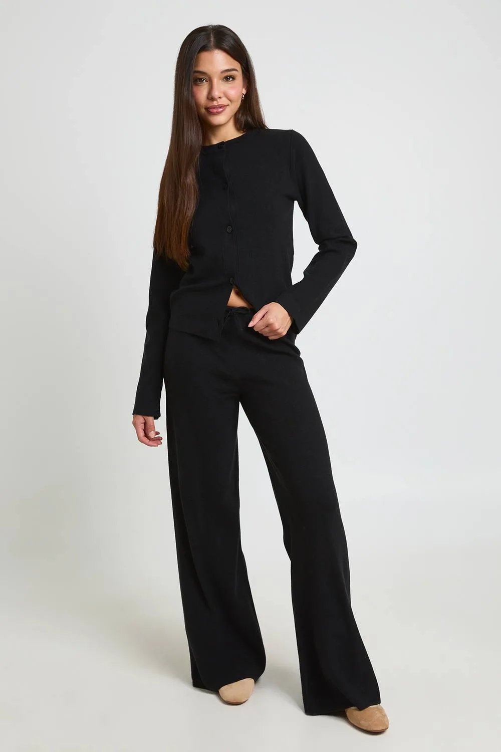 Cardigan & Wide Leg Trouser Knitted Co-Ord by boohoo
