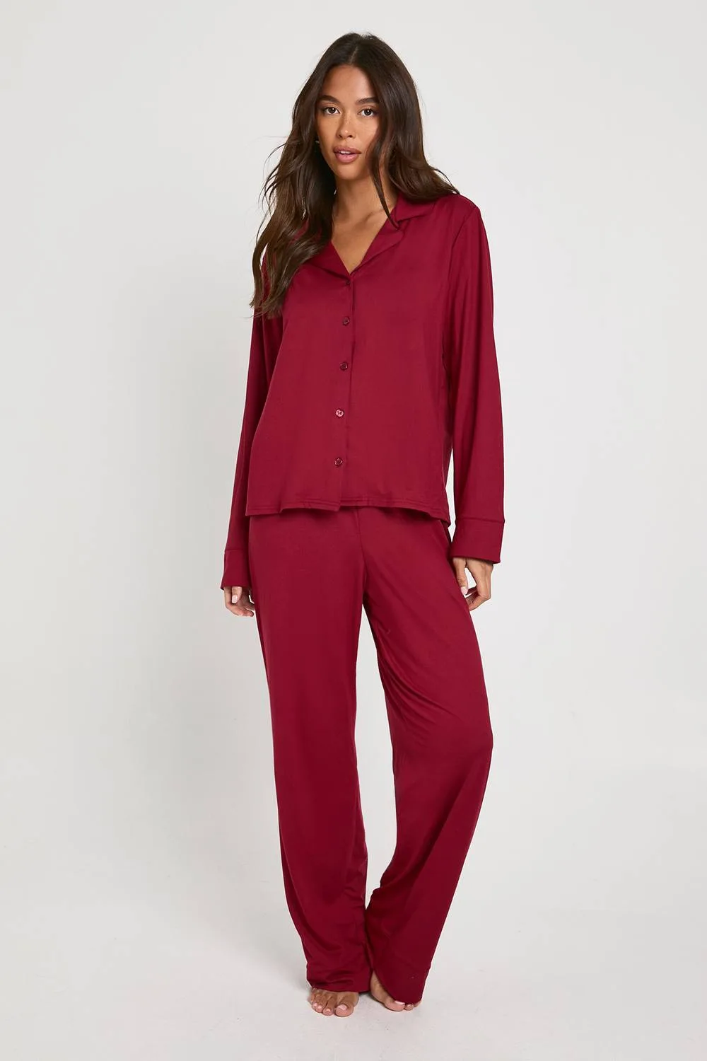 Soft Touch Button Through Shirt & Trouser Pyjama Set by boohoo