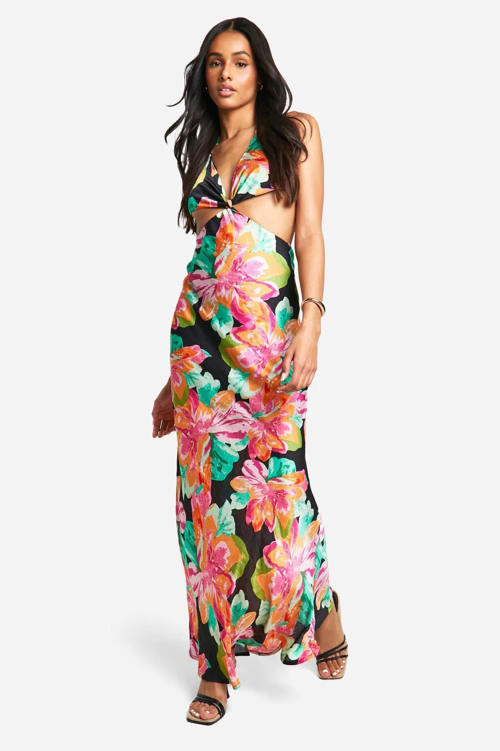 Chiffon Jacquard Floral Cut Out Maxi Dress by boohoo