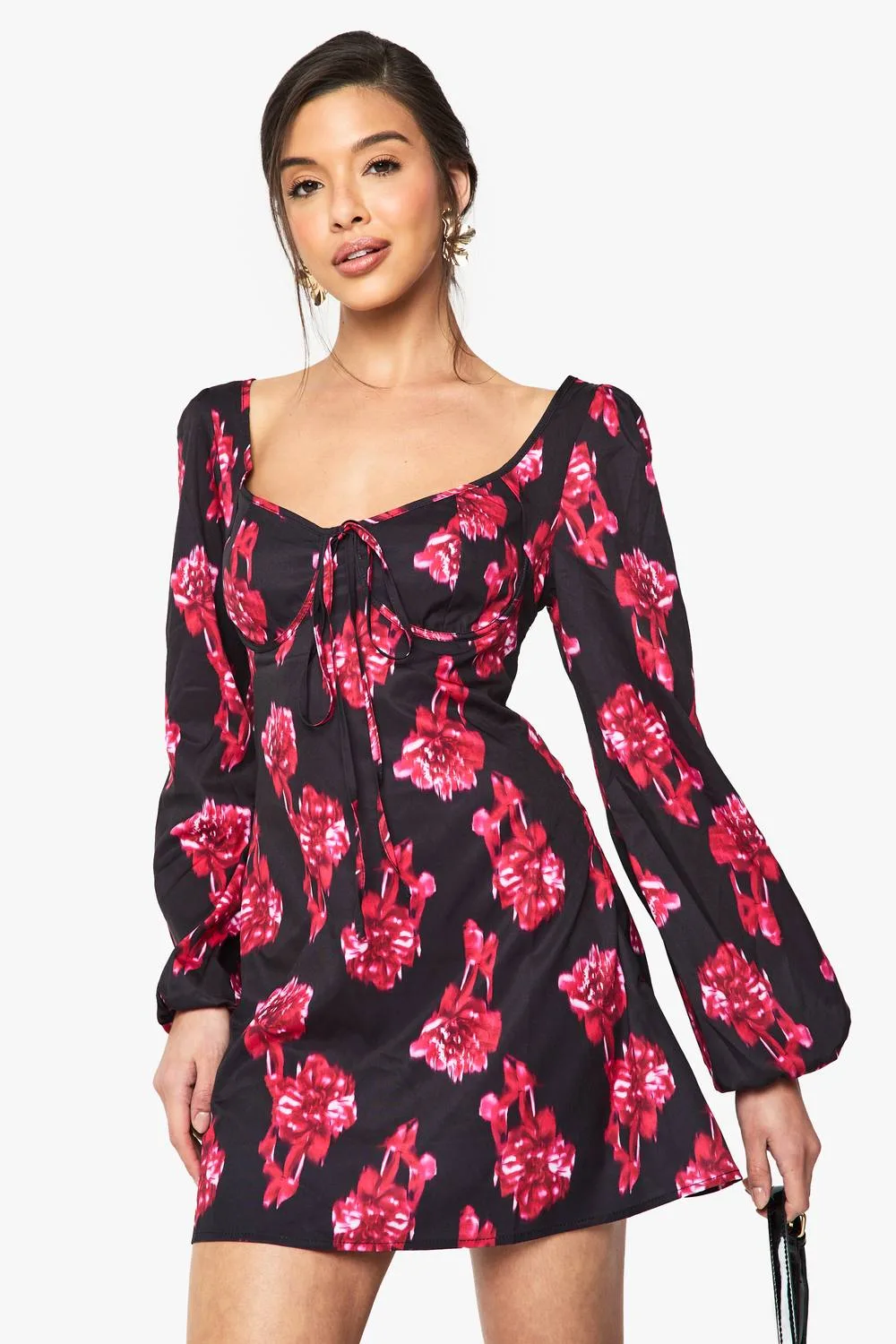 Blur Floral Milkmaid Mini Dress by boohoo