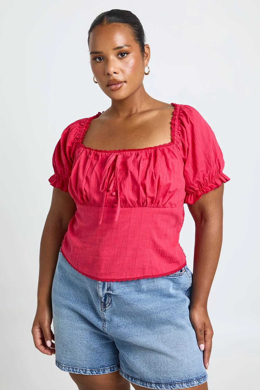 Puff Sleeve Button Down Corset Top by boohoo