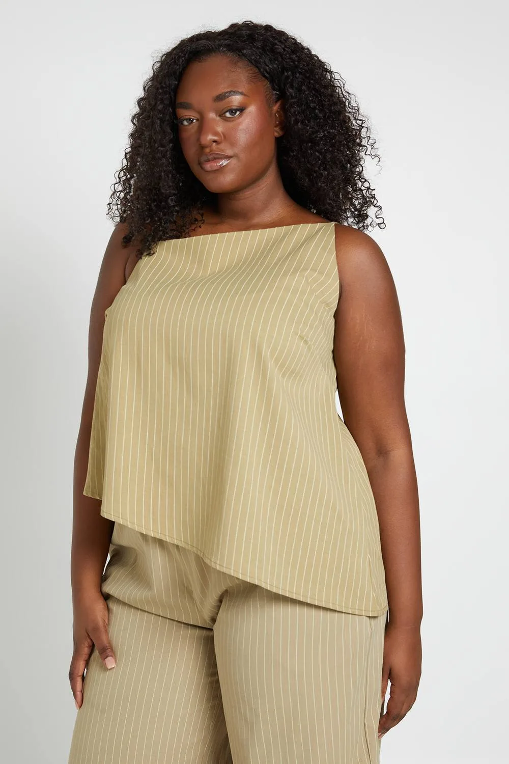 Stripe Peached Asymmetric Strappy Top by boohoo