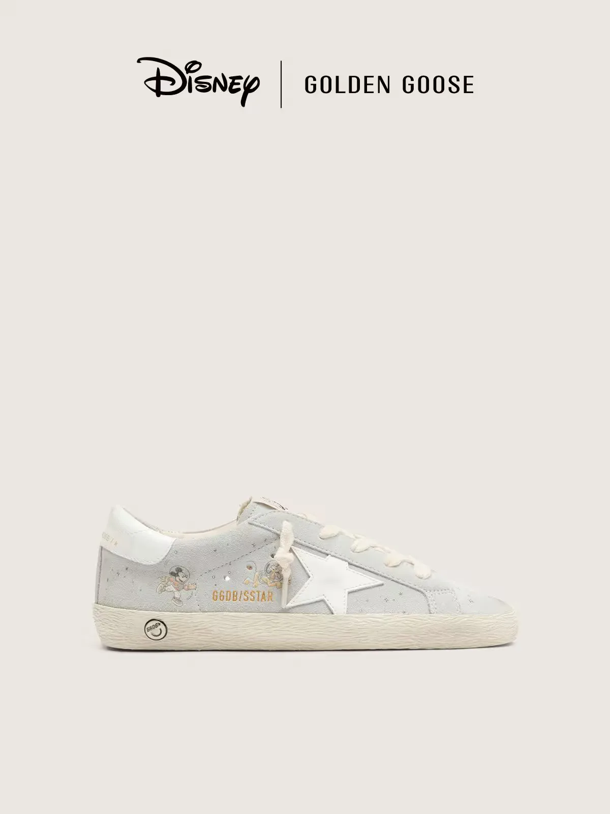 Disney x Golden Goose Young Super-Star in Ice-Gray Suede with White Star and All-Over Drawings by Golden Goose
