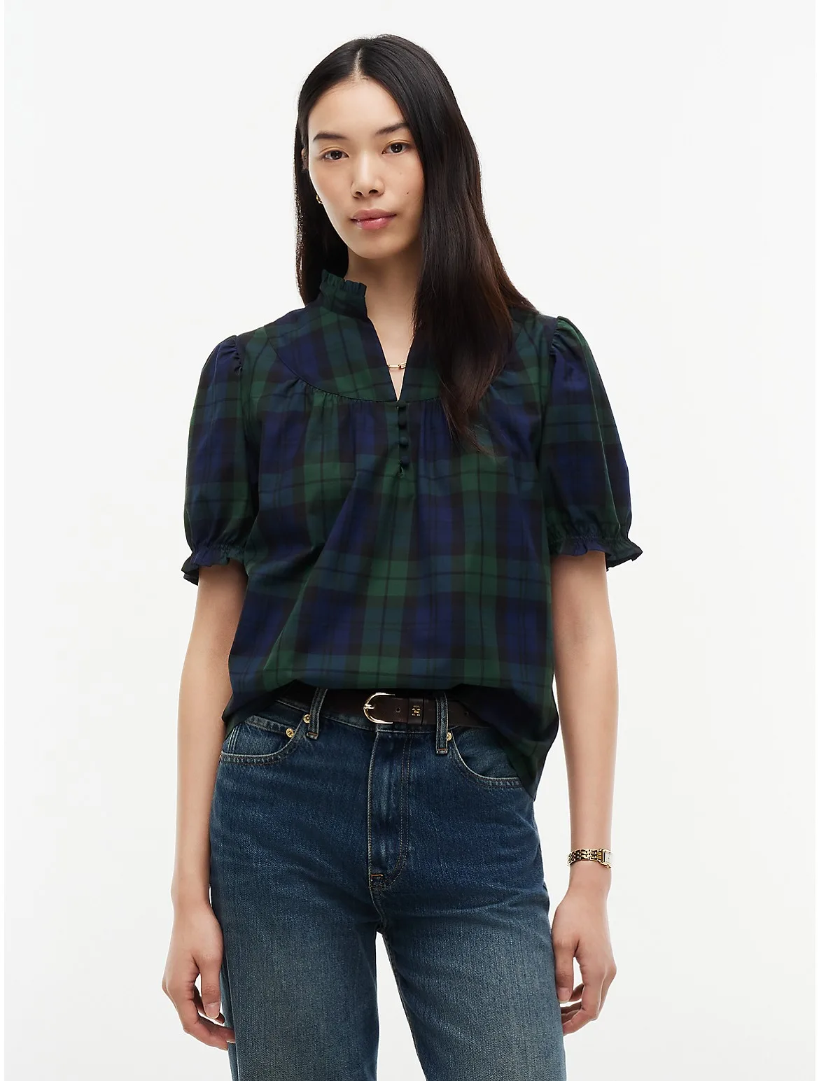 Tartan Poplin Puff-Sleeve Blouse by Tommy Hilfiger
