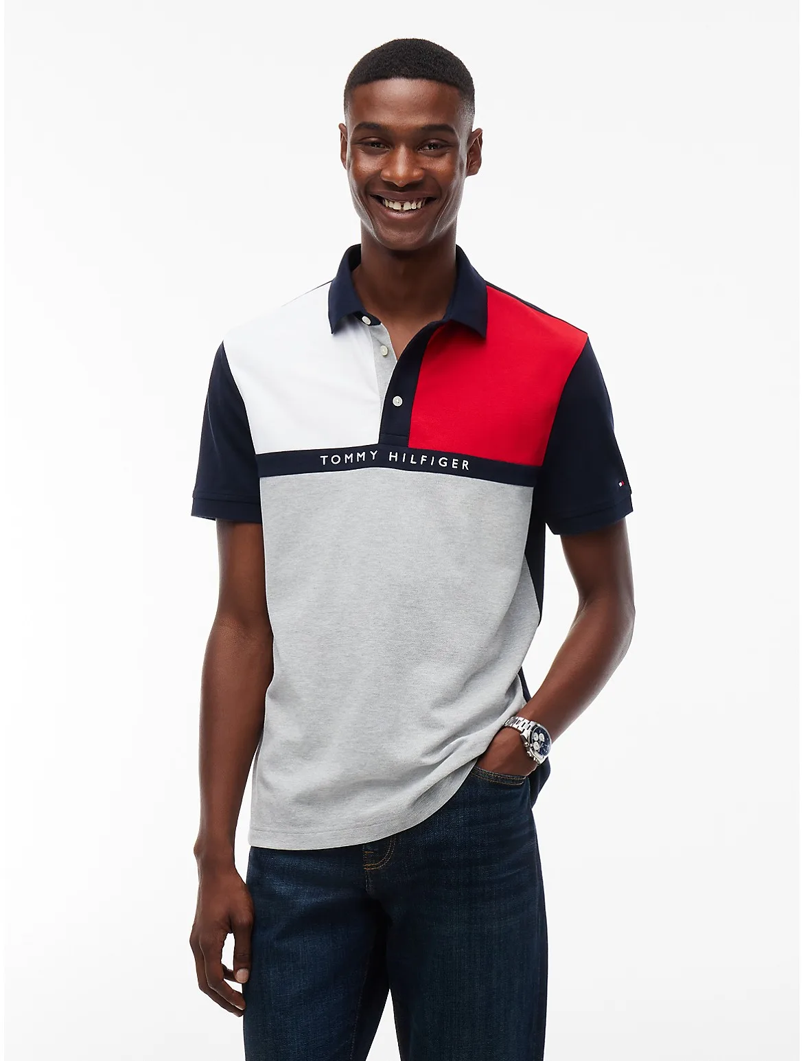 Regular Fit Tommy Logo Colorblock Polo by Tommy Hilfiger