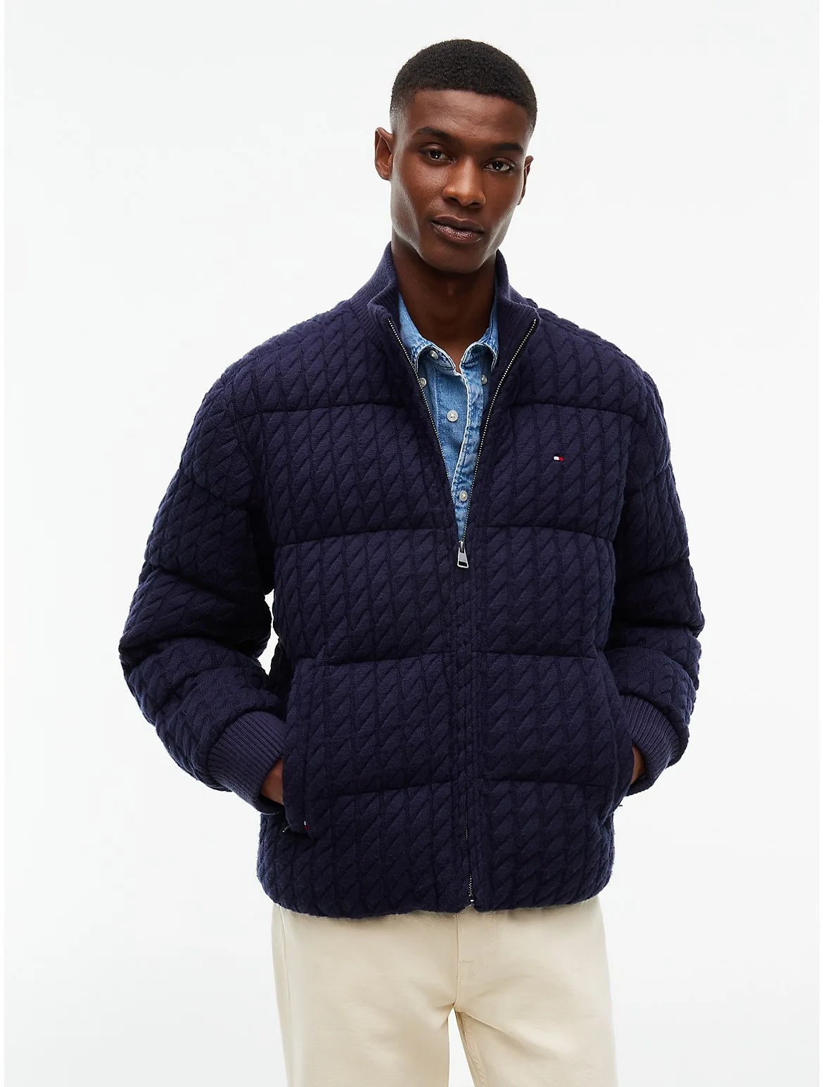 TH Performance Cable Knit Puffer Jacket by Tommy Hilfiger