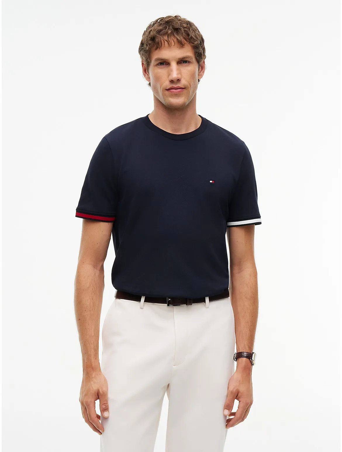 Signature Stripe Cuff Pique T-Shirt by Tommy Hilfiger