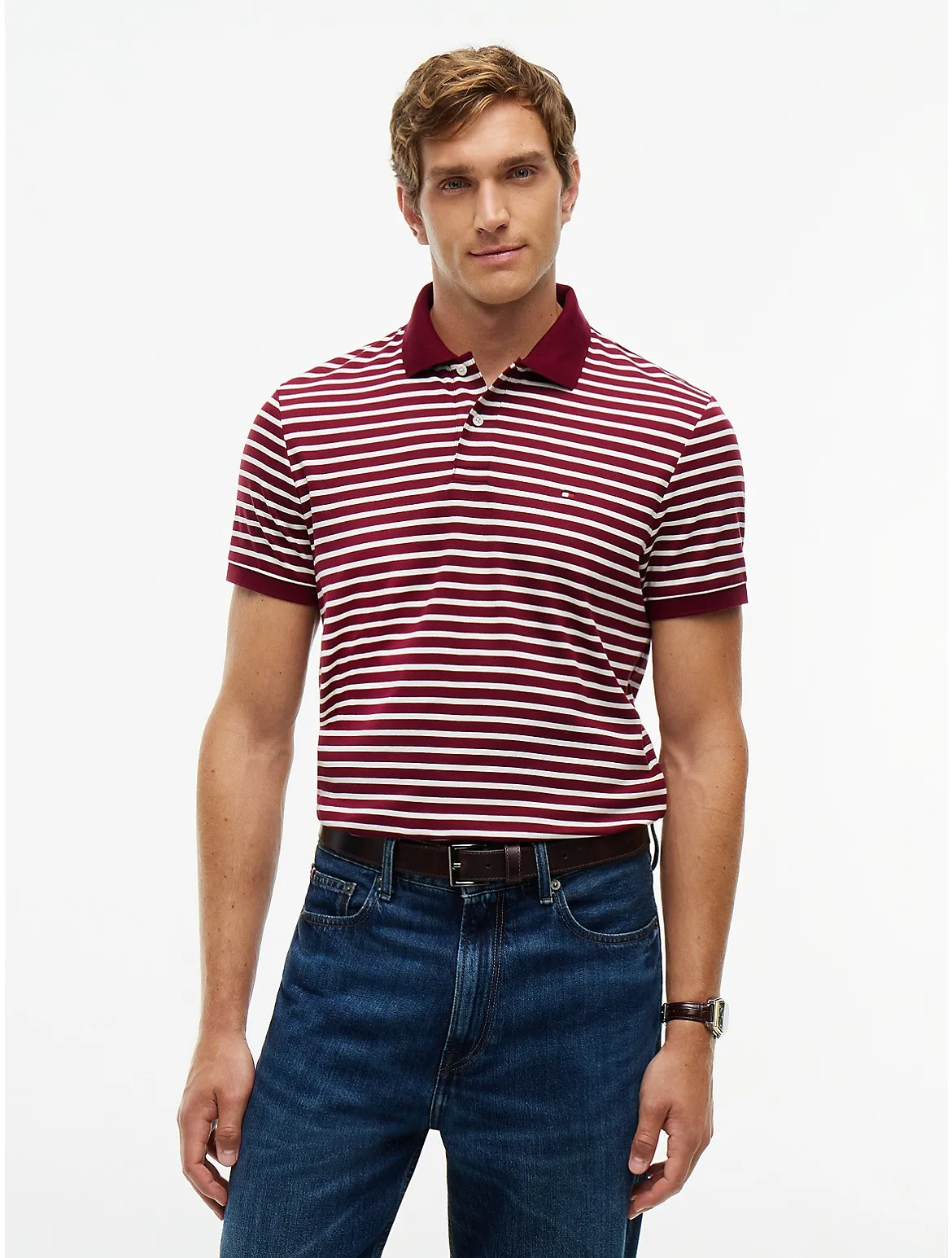 Regular Fit Striped Smooth Cotton Polo by Tommy Hilfiger
