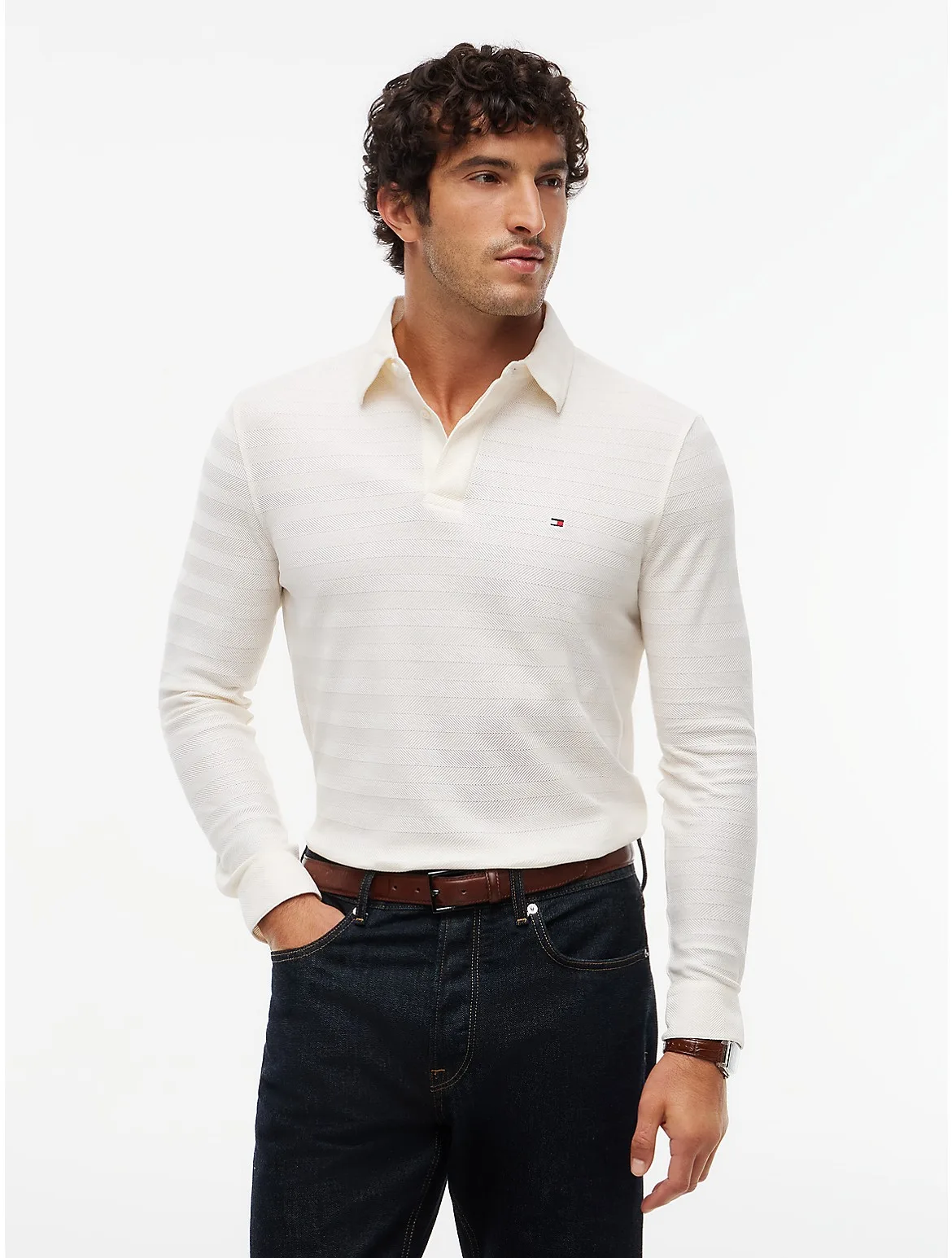 Regular Fit Herringbone Jacquard Polo by Tommy Hilfiger