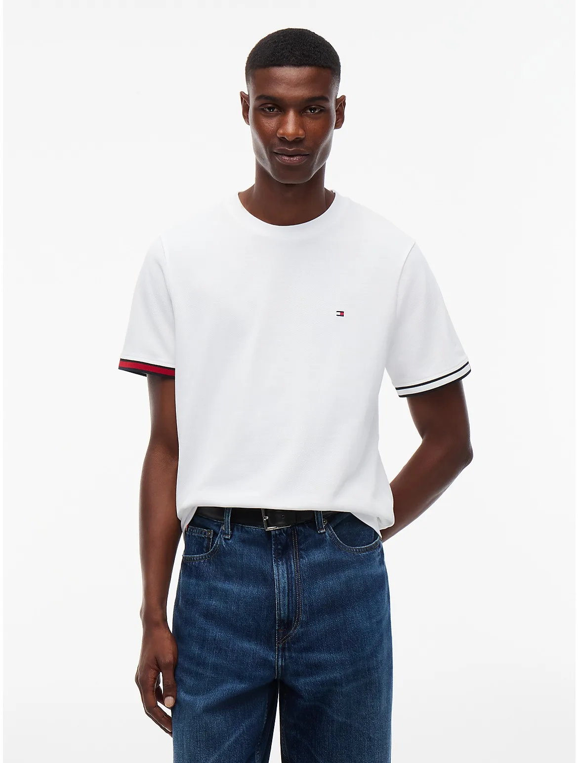 Signature Stripe Cuff Pique T-Shirt by Tommy Hilfiger