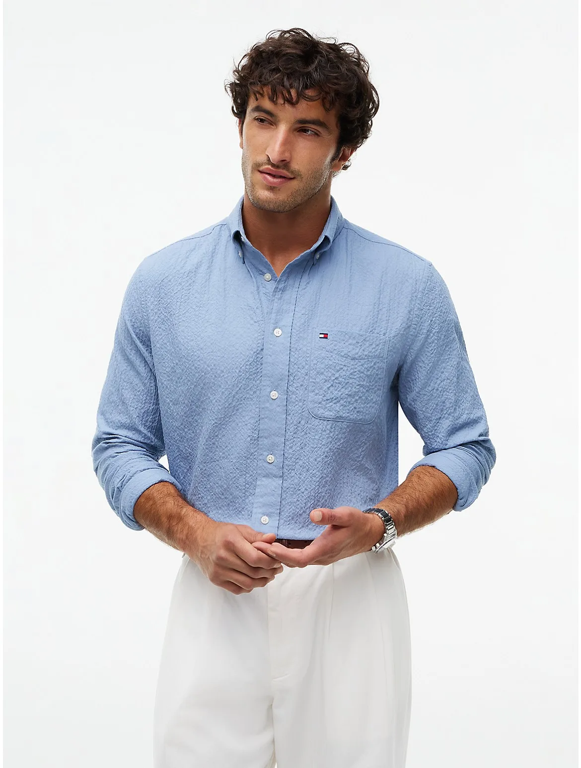 Classic Fit Seersucker Pocket Shirt by Tommy Hilfiger