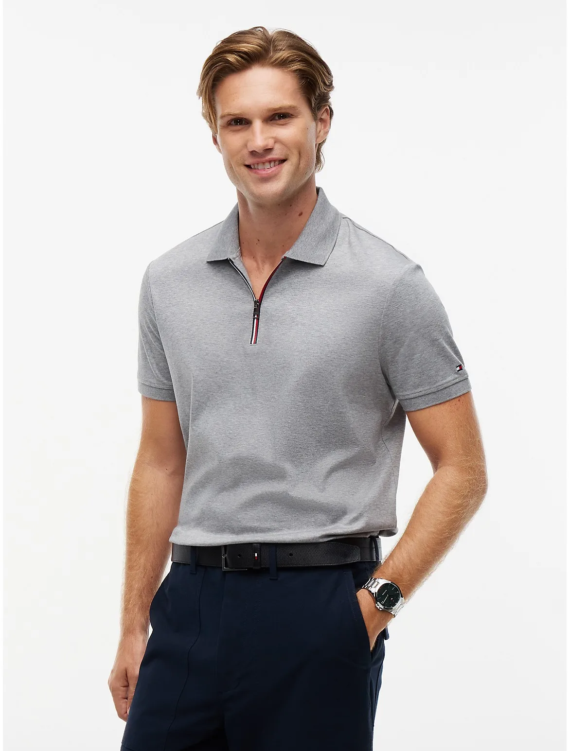 Regular Fit Smooth Cotton Zip Polo by Tommy Hilfiger